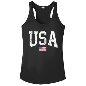 USA Patriotic American Flag Distressed Ladies PosiCharge Competitor Racerback Tank