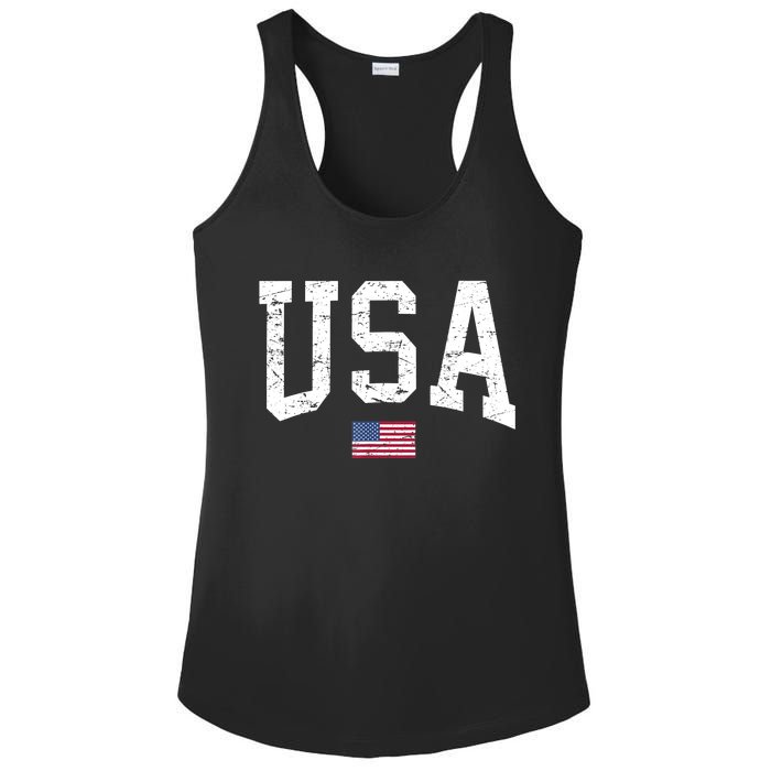 USA Patriotic American Flag Distressed Ladies PosiCharge Competitor Racerback Tank