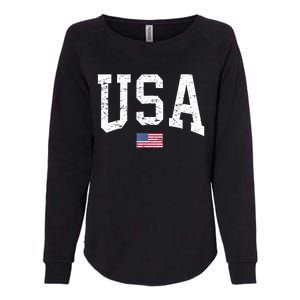 USA Patriotic American Flag Distressed Womens California Wash Sweatshirt