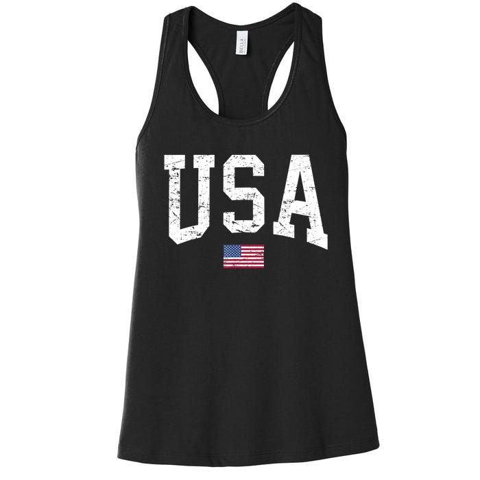 USA Patriotic American Flag Distressed Women's Racerback Tank