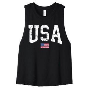 USA Patriotic American Flag Distressed Women's Racerback Cropped Tank