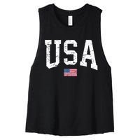 USA Patriotic American Flag Distressed Women's Racerback Cropped Tank