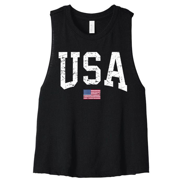 USA Patriotic American Flag Distressed Women's Racerback Cropped Tank