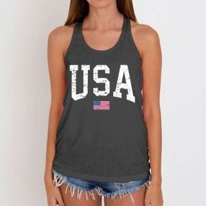 USA Patriotic American Flag Distressed Women's Knotted Racerback Tank