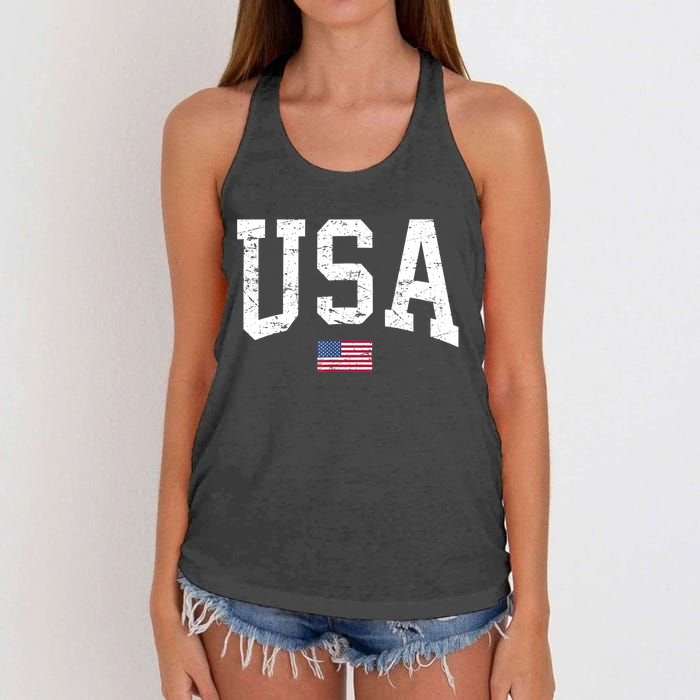 USA Patriotic American Flag Distressed Women's Knotted Racerback Tank