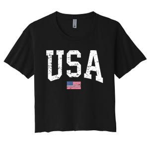 USA Patriotic American Flag Distressed Women's Crop Top Tee