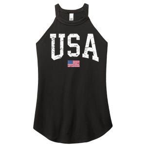 USA Patriotic American Flag Distressed Women's Perfect Tri Rocker Tank