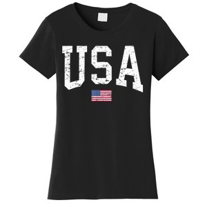 USA Patriotic American Flag Distressed Women's T-Shirt