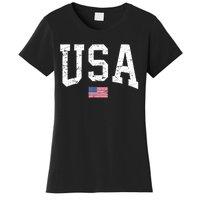 USA Patriotic American Flag Distressed Women's T-Shirt