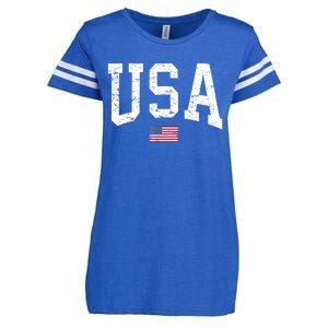 USA Patriotic American Flag Distressed Enza Ladies Jersey Football T-Shirt