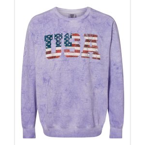 Usa Patriotic American Flag 4th Of July Colorblast Crewneck Sweatshirt