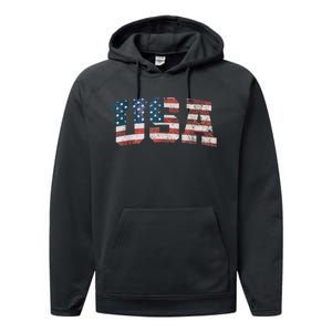 Usa Patriotic American Flag 4th Of July Performance Fleece Hoodie