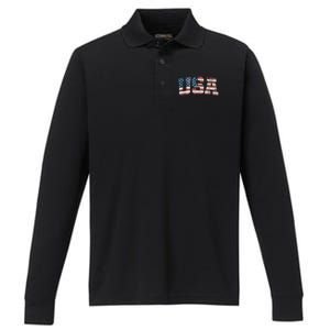 Usa Patriotic American Flag 4th Of July Performance Long Sleeve Polo