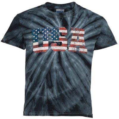 Usa Patriotic American Flag 4th Of July Kids Tie-Dye T-Shirt