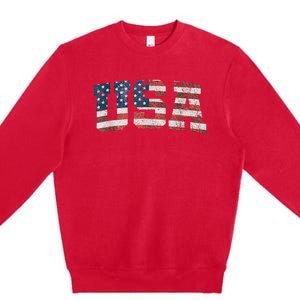 Usa Patriotic American Flag 4th Of July Premium Crewneck Sweatshirt