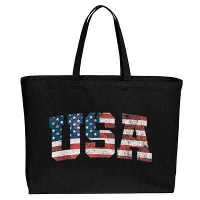 Usa Patriotic American Flag 4th Of July Cotton Canvas Jumbo Tote