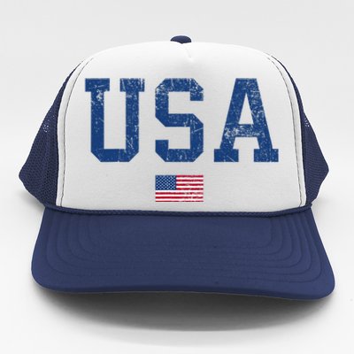 Usa Patriotic American Flag Distressed Trucker Hat