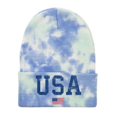 Usa Patriotic American Flag Distressed Tie Dye 12in Knit Beanie