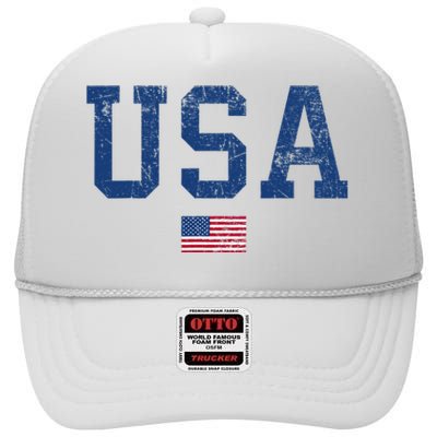 Usa Patriotic American Flag Distressed High Crown Mesh Back Trucker Hat