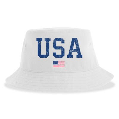 Usa Patriotic American Flag Distressed Sustainable Bucket Hat