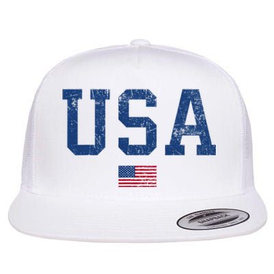 Usa Patriotic American Flag Distressed Flat Bill Trucker Hat