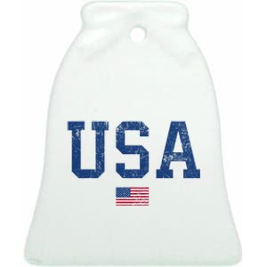 Usa Patriotic American Flag Distressed Ceramic Bell Ornament