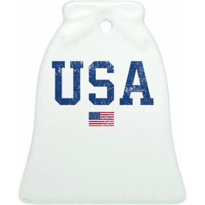 Usa Patriotic American Flag Distressed Ceramic Bell Ornament