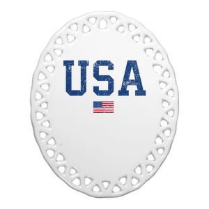 Usa Patriotic American Flag Distressed Ceramic Oval Ornament