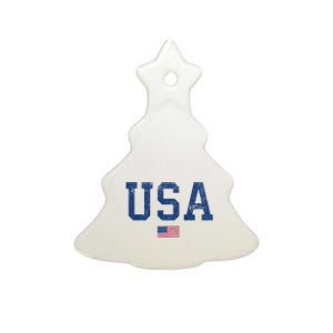 Usa Patriotic American Flag Distressed Ceramic Tree Ornament