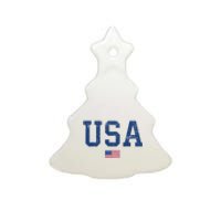 Usa Patriotic American Flag Distressed Ceramic Tree Ornament