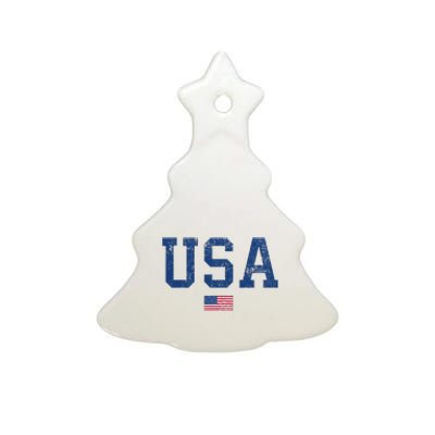 Usa Patriotic American Flag Distressed Ceramic Tree Ornament