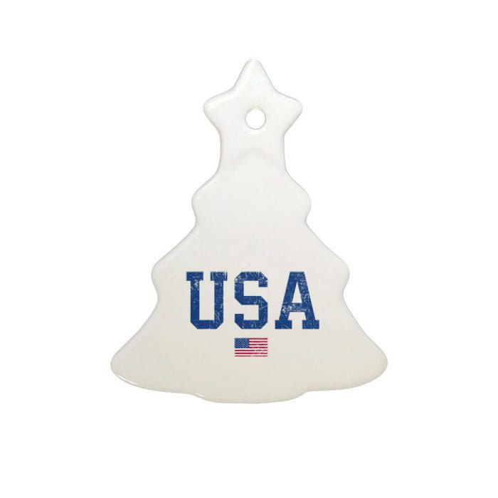 Usa Patriotic American Flag Distressed Ceramic Tree Ornament