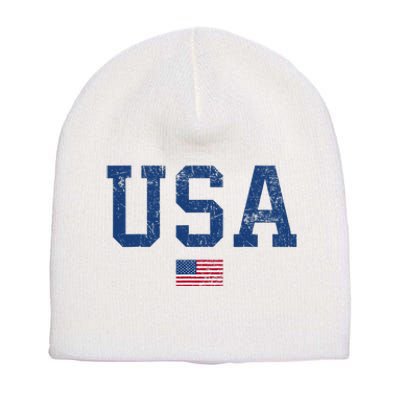 Usa Patriotic American Flag Distressed Short Acrylic Beanie