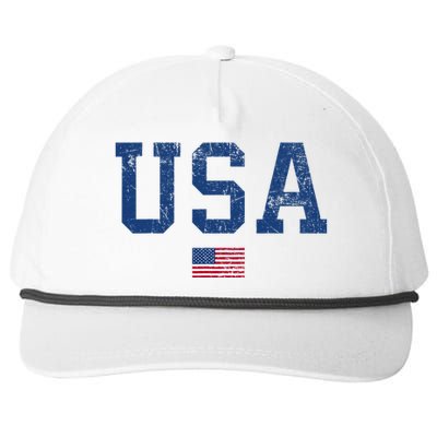 Usa Patriotic American Flag Distressed Snapback Five-Panel Rope Hat