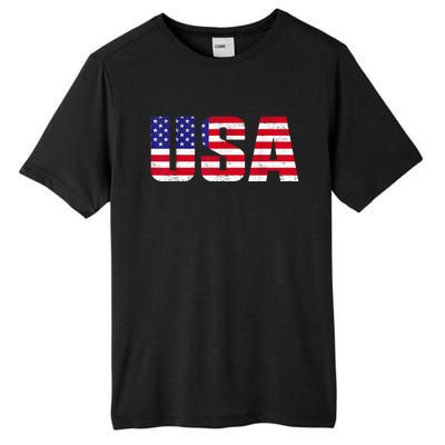 Usa Patriotic American Flag Retro American Flag 4th Of July Gifts Tall Fusion ChromaSoft Performance T-Shirt