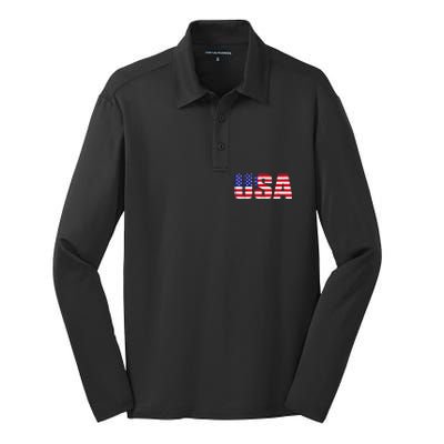 Usa Patriotic American Flag Retro American Flag 4th Of July Gifts Silk Touch Performance Long Sleeve Polo