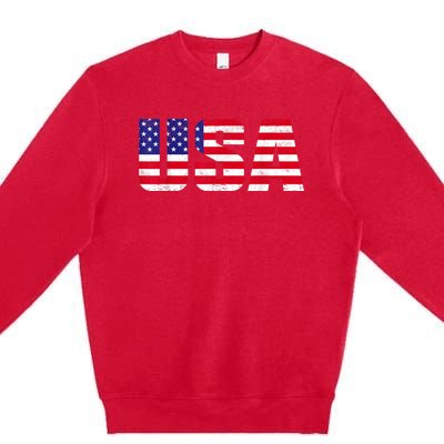 Usa Patriotic American Flag Retro American Flag 4th Of July Gifts Premium Crewneck Sweatshirt