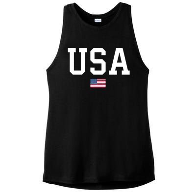 Usa Patriotic American Flag July 4th Ladies PosiCharge Tri-Blend Wicking Tank