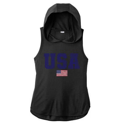 Usa Patriotic American Flag Design In Blue Vtrn Ladies PosiCharge Tri-Blend Wicking Draft Hoodie Tank