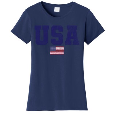 Usa Patriotic American Flag Design In Blue Vtrn Women's T-Shirt