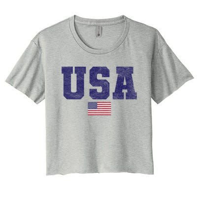 Usa Patriotic American Flag Design In Blue Vtrn Women's Crop Top Tee