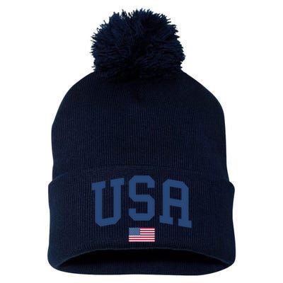 USA Patriotic American Flag Pom Pom 12in Knit Beanie