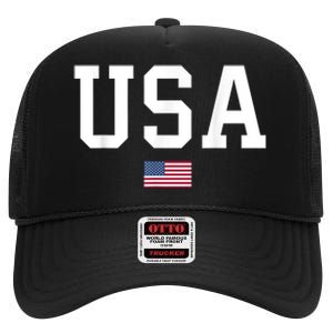 Usa Patriotic American Flag July 4th High Crown Mesh Back Trucker Hat