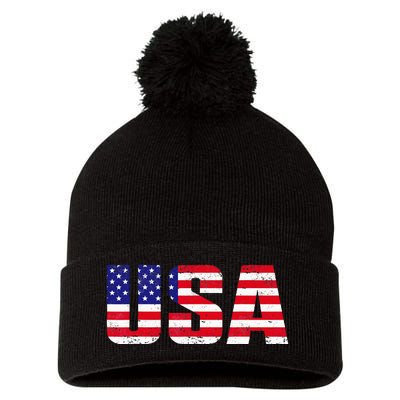 USA Patriotic American Flag For Men Women Kids Pom Pom 12in Knit Beanie