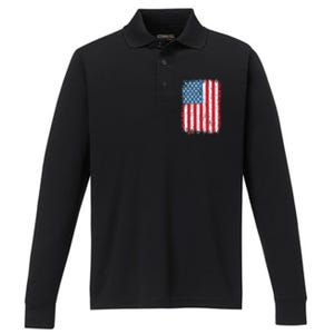 Usa Patriotic American Flag Us Performance Long Sleeve Polo