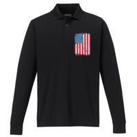 Usa Patriotic American Flag Us Performance Long Sleeve Polo