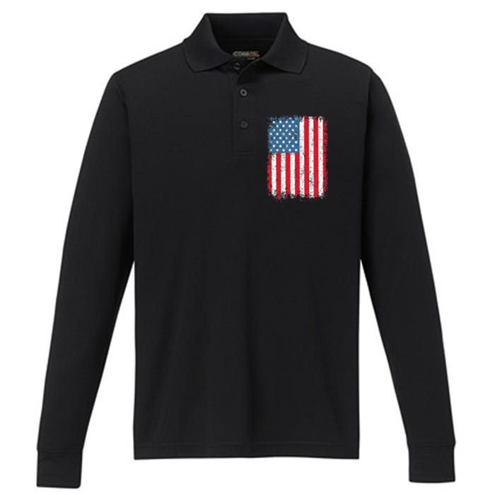 Usa Patriotic American Flag Us Performance Long Sleeve Polo