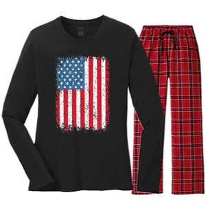 Usa Patriotic American Flag Us Women's Long Sleeve Flannel Pajama Set 