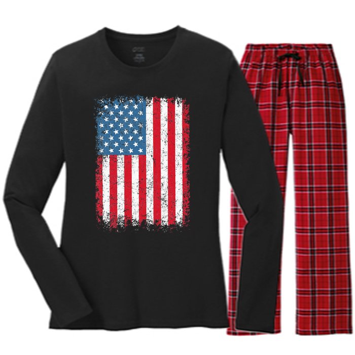 Usa Patriotic American Flag Us Women's Long Sleeve Flannel Pajama Set 