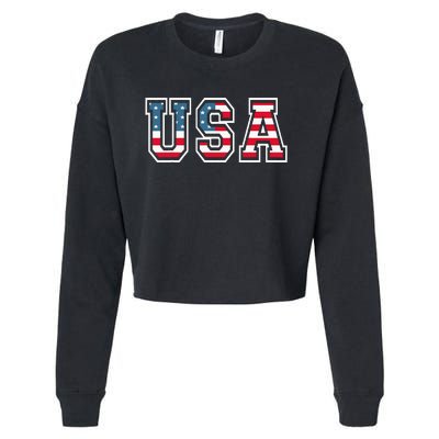 Usa Patriotic American Flag Cropped Pullover Crew